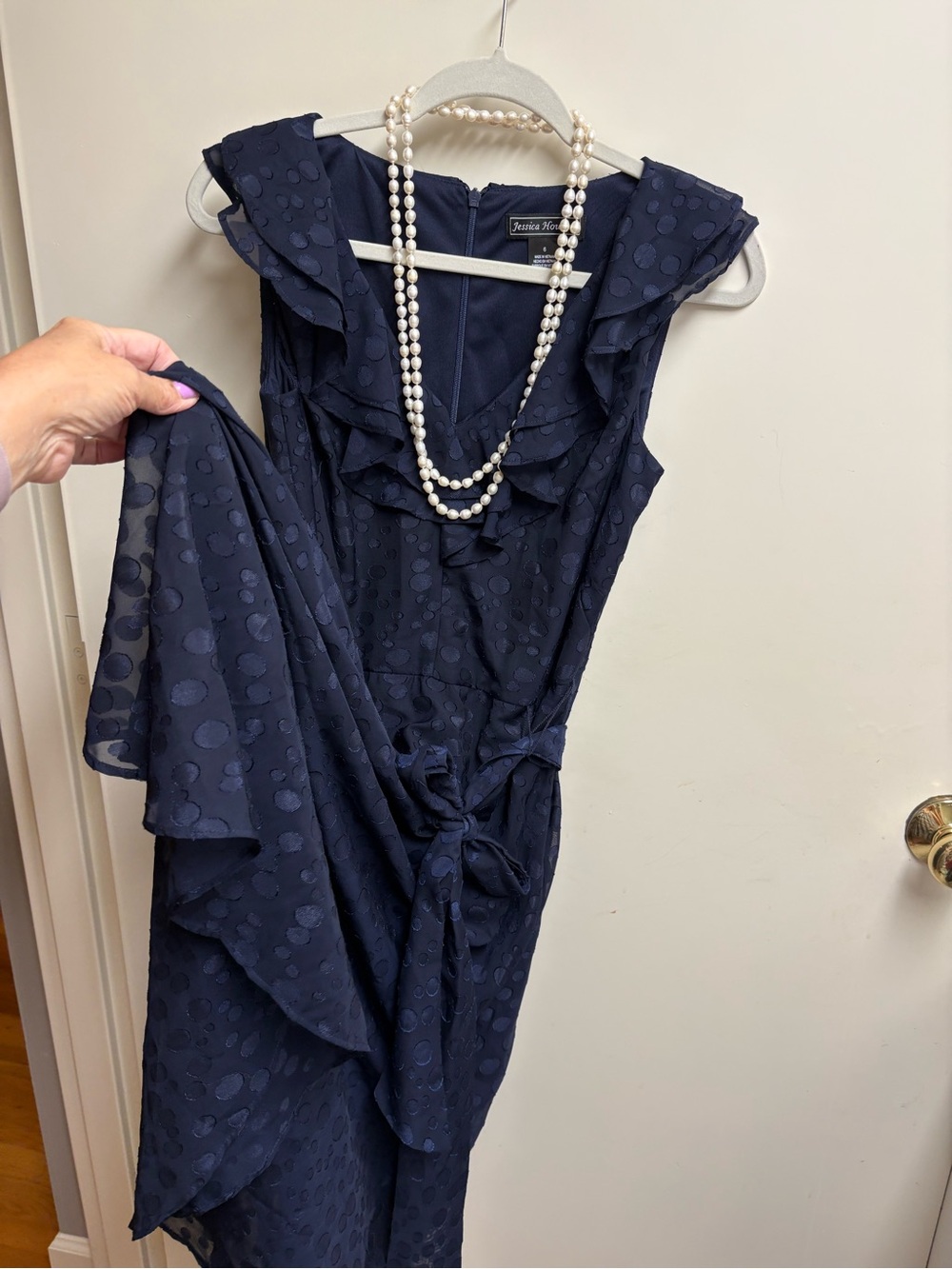 🇺🇸 Elegant Jessica Howard Navy Ruffle Tie-Waist Midi Dress - Picture 16 of 16